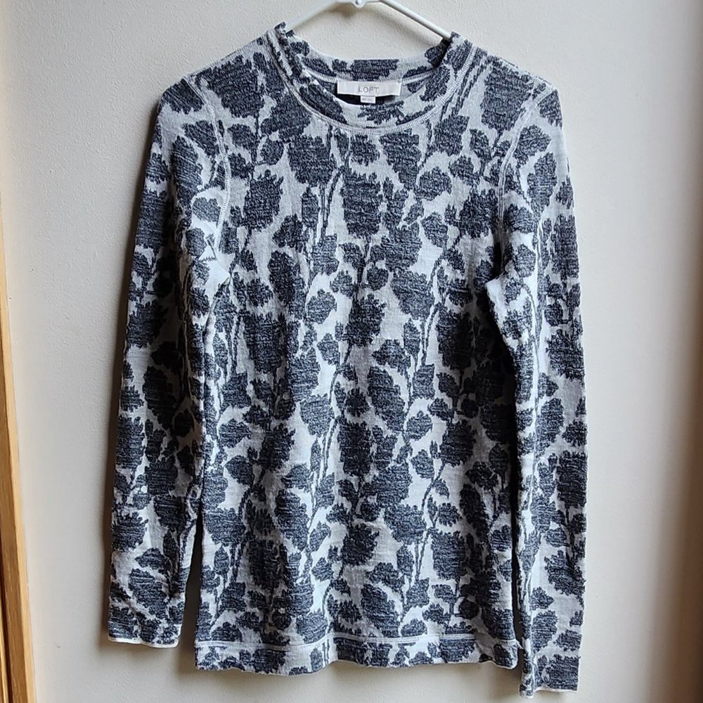 LOFT Black and White Floral Long Sleeve